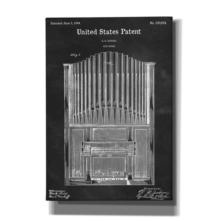 Williston Pipe Organ Blueprint Patent Chalkboard On Canvas by